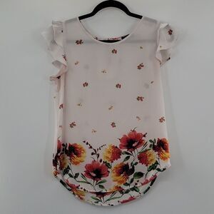 3 For $20 OLM White Blouse w/ multi color flowers size S